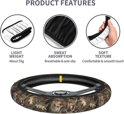 Camo Steering Wheel Covers Non Slip Neoprene Universal 15 Inch Steering Wheel Protector Car Cover for Men Women