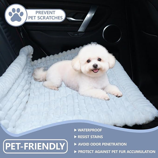 Dog Car Seat Waterproof Bed Cover Non-Slip Car Back Seat Soft and Comfortabl Pet Bed Mat Car Blanket for Travel Backseat Extender Seat Covers Dog Bed for Cars Trucks and SUVs (White Cover 23.6” x 51”)