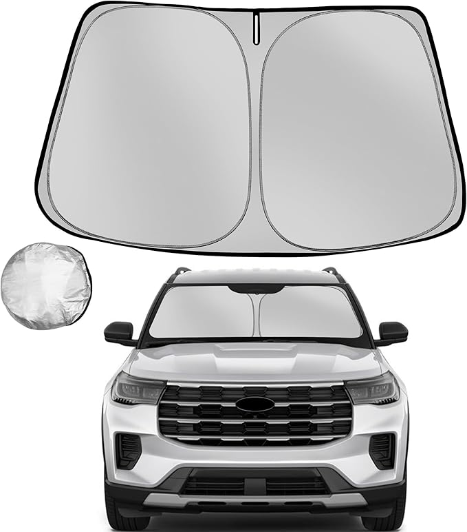 Windshield Sun Shade for 2020-2025 2026 Ford Explorer SUV Foldable Sun Sunshade for Car Front Window Blocks UV Rays and Heat Automotive Interior Protector Custom Fit Accessories