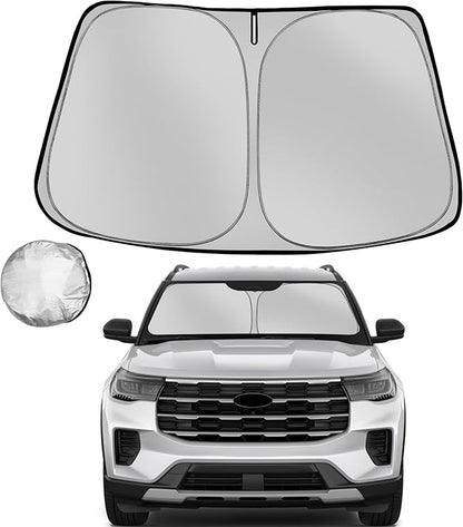 Windshield Sun Shade for 2020-2025 2026 Ford Explorer SUV Foldable Sun Sunshade for Car Front Window Blocks UV Rays and Heat Automotive Interior Protector Custom Fit Accessories