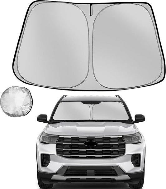 Windshield Sun Shade for 2020-2025 2026 Ford Explorer SUV Foldable Sun Sunshade for Car Front Window Blocks UV Rays and Heat Automotive Interior Protector Custom Fit Accessories