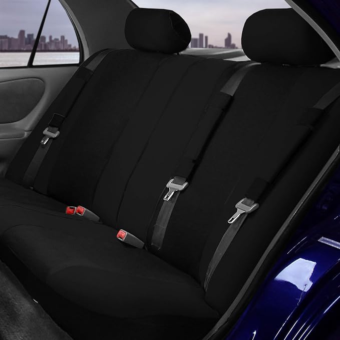 FH Group Car Seat Covers Combo Full Set with Carpet Floor mats Steering Wheel Cover and Seat Belt Pads- Universal Fit for Cars Trucks and SUVs Black