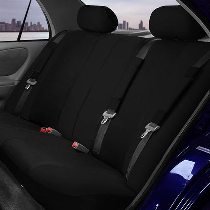 FH Group Car Seat Covers Combo Full Set with Carpet Floor mats Steering Wheel Cover and Seat Belt Pads- Universal Fit for Cars Trucks and SUVs Black