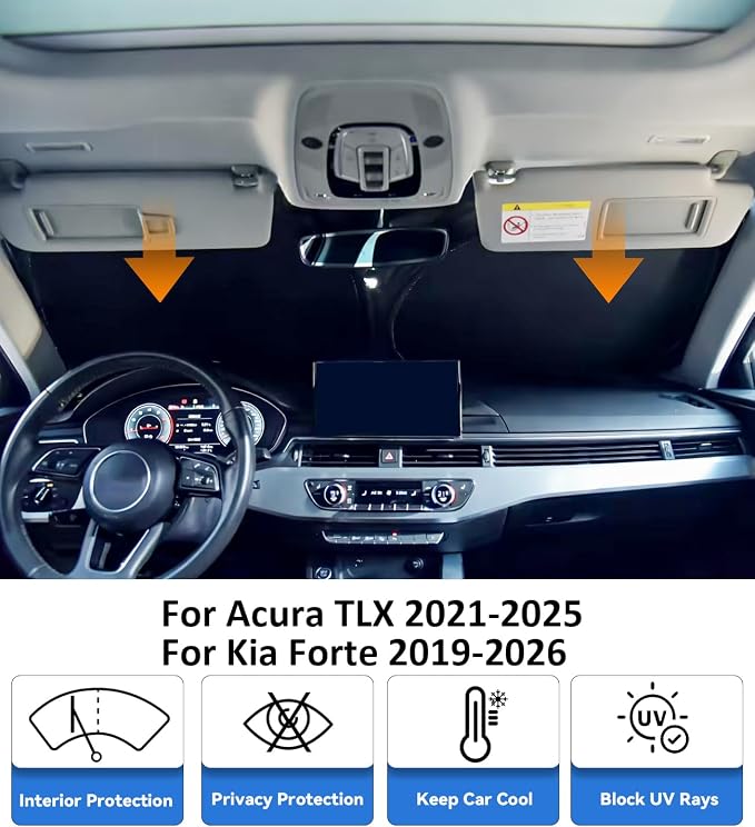 Windshield Sun Shade for Acura TLX 2021-2025/Kia Forte 2019-2026 | Front Window Sun Visor Protector & Heat Shield, 240T Sunshade Protection Blocks UV Rays, Car Accessories