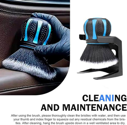 Detail Cleaning Brush with Storage Holder, Spherical Soft Bristle Dashboard Air Conditioning Air Vent Interior Crevice Brush, Non-Slip Handle Multi-Functional Accessory (Blue)