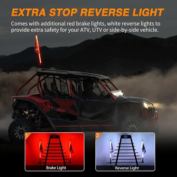 Nilight RGB Whip Light 1PC 4FT Lighted Antenna Whips with Remote & App Control DIY Chasing Patterns Brake Reverse Lights for ATV UTV Polaris RZR Can-am Dune Buggy Pickup Trucks Jeep