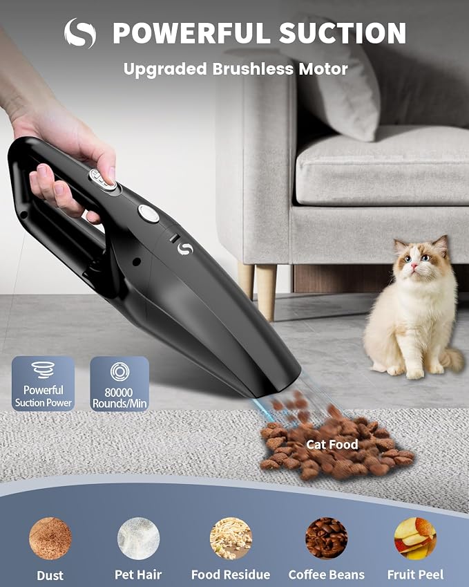 Handheld Vacuum Cordless Mini Car Vacuum Cleaner Portable and Rechargeable with Powerful Suction for Car Home Office and Pet Hair with HEPA Filter and Lightweight