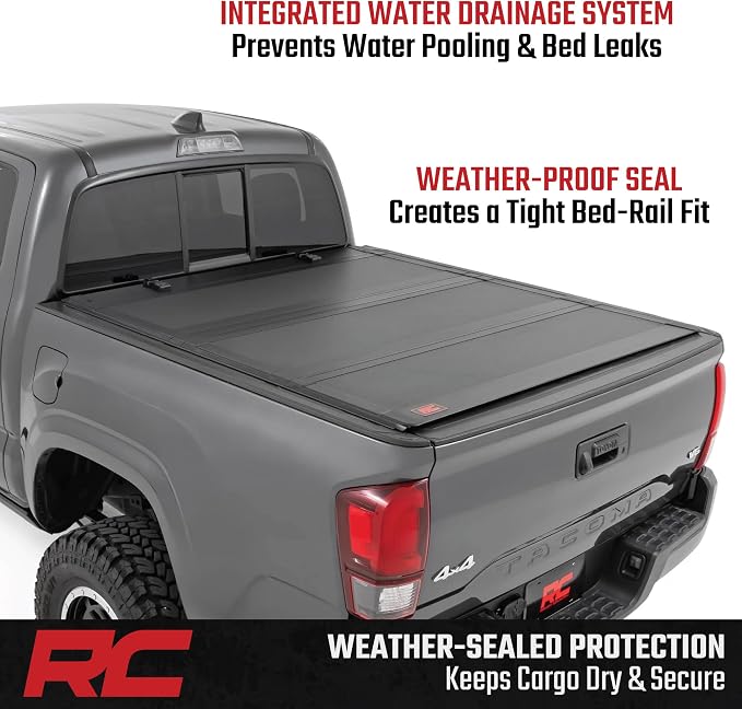 Rough Country Hard Flip-Up Tonneau Cover for Toyota Tacoma (2016-2023) - Flush Folding Aluminum Bed Cover