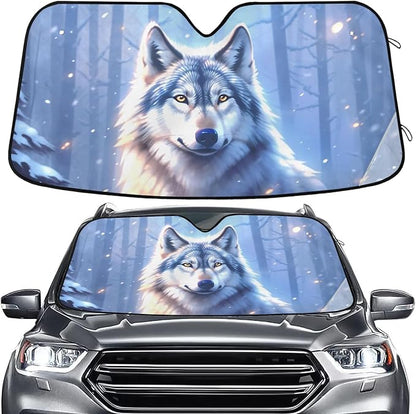 Wolf Winter Forest Windshield Sun Shade for Car Auto SUV Truck Foldable Front Window Sunshade Sun Visor Protector Block UV Rays Reflect Heat, 55" x 28"