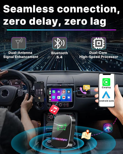 Omeyo Wireless CarPlay Adapter for CarPlay & Android Auto, Auto Connect 2026 Wireless Upgrade, Plug & Play 5.8GHz WiFi in 10s, Stable No Lag for Factory Wired Cars, Compatible with iPhone & Android