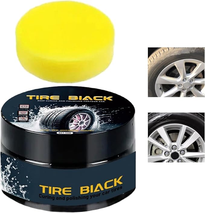 Tire Shine, 50g High-Gloss Paste, Car Tire Retreading Polish, Sponge Applicator, Safe Dressing for Cars Caravans, Stain Remover, UV Protection Wax