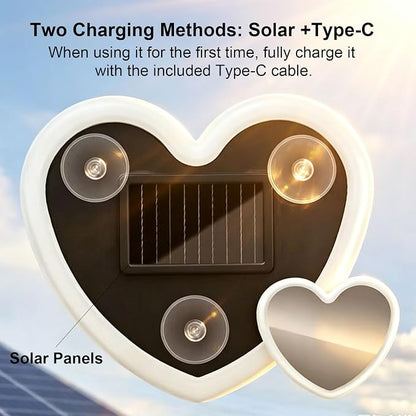 Rechargeable Solar-Powered Wireless Double-Heart LED Light for Car Interior Decorations, with 6 Lighting Modes and Vibration Sensor, Romantic Ambient Gift for Couples/Women/Men, Pink, 1 Pcs