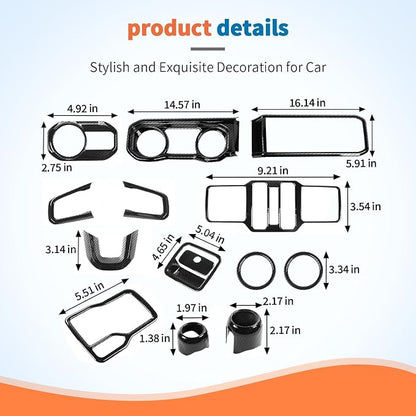 JeCar 14-Piece Black Carbon Fiber Interior Trim Kit for 2024 2025+ Jeep Wrangler JL JLU Gladiator JT - Center Console Dash Interior Decoration Accessories