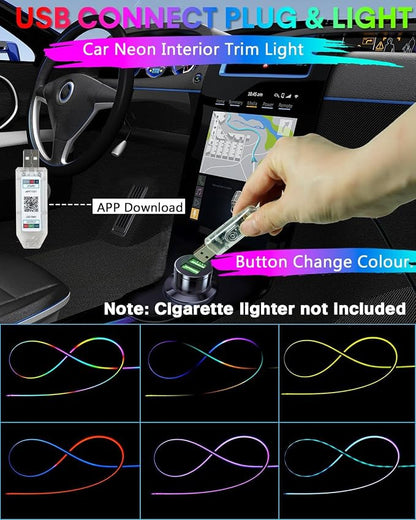 Acrylic Interior Car LED Strip Light with Motion-Activated Switch, 59.1" Neon Ambient Light, RGB Colors, APP Control, Music Sync