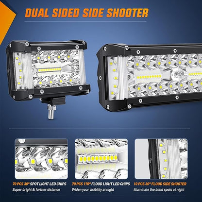 Nilight Side Shooter LED Light Bar Set 20 Inch Triple Row Spot Flood Combo Lights 2PCS 4.3" Pods with 5Pin Rocker Switch Wiring Harness Kit for Truck SUV ATV UTV