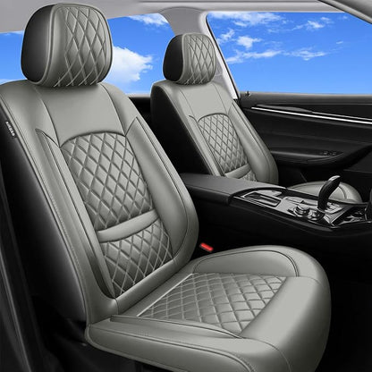 Car Seat Covers Compatible with Hyundai Santa Fe 2009-2025 2026 - Full Set 5 Seats Luxury Leather All-Weather Seat Cushions & Protectors, Waterproof & Breathable, Airbag Compatible (Gray)