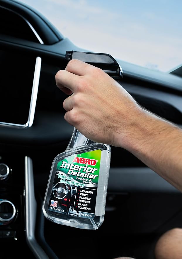 ABRO Interior Detailer 16oz - All-in-One Cleaner for Car Interiors, Dust & Dirt Removal, Ideal Leather, Vinyl, Plastic, Rubber, Glass, Screens, Dashboards, Steering Wheels, & Door Panels