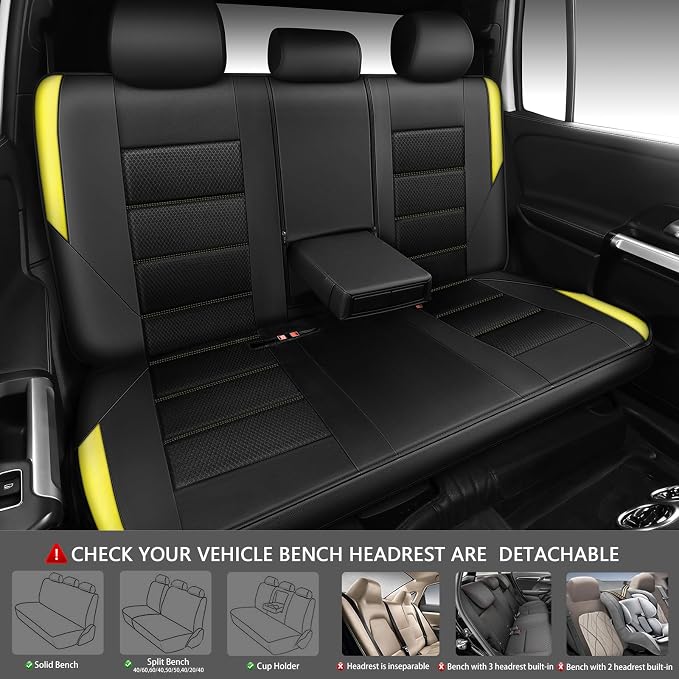 CAR PASS Memory 3D Foam Car Seat Covers Full Set, Breathable Mesh Thick Seat Covers for Car, Yellow Leather Seat Covers, Universal Automotive Comfort for SUVs Trucks,Airbag Compatible, Black Yellow