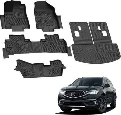 LASFIT Floor Mats&Trunk Mat&Backrest Mats for Acura Mdx 2014-2020 (Fit 7 Seater,Not fit Hybrid), Cargo Mat All Weather TPE Mats Custom Fit Floor Liner for Mdx 1st&2nd&3rd Row Car Mats & Cargo Liner