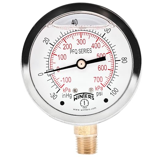 Winters 2-1/2" Dial Size, Liquid Filled Industrial Pressure Gauge, Brass Internals, Stainless Steel Case, Dual Scale 30" Hg-0-100 psi/kPa, 1.5% Acc, 1/4" NPT Bottom Mount, Pressure and Vacuum Gauge