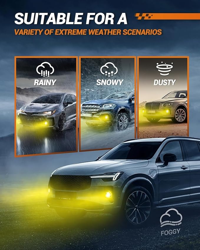 SEALIGHT 5201/5202 LED Fog Light Bulbs Yellow, 18000LM 3000K Yellow 5201 PS19W PS24W LED Fog Lights, Super Bright Plug and Play 5201 Fog Lights for Cars,Trucks (Pack of 2)