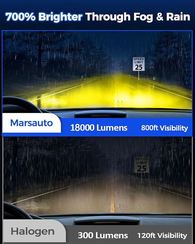 Marsauto H11/H8 LED Fog Light Bulbs Yellow, 18000LM 700% Brightness 3000K Yellow H11 H16 H11 LED Bulb Yellow for Fog Lights, 1:1 Mini Size Design Play and Plug (Pack of 2)