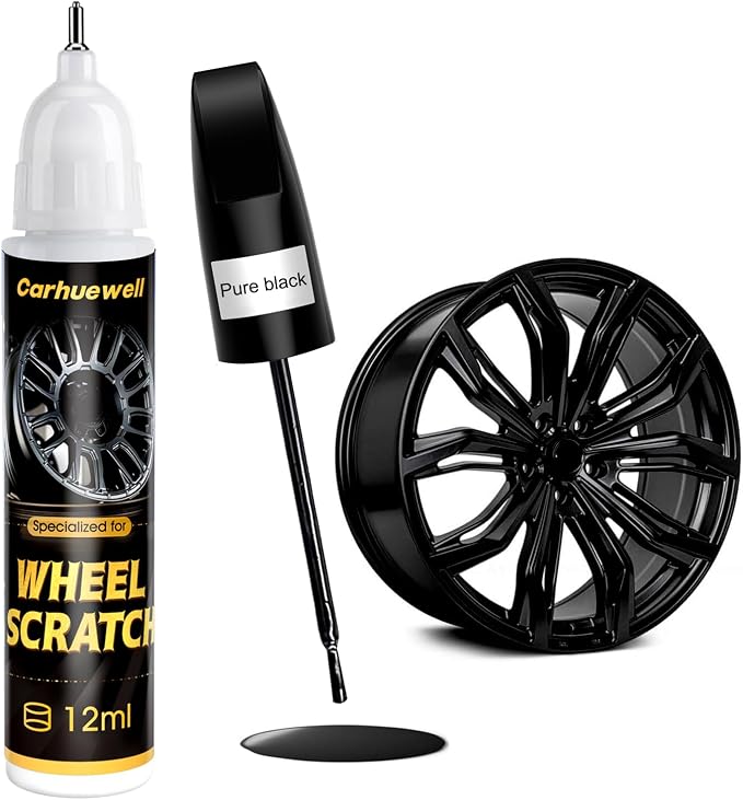 Black Rim Touch Up Paint Compatible with Kia, Wheel Scratch Repair Paint Pen Curb Rash Scuff Exact Match Scratch Repair Remover Car