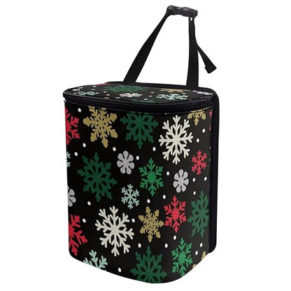 Colored Snowflake Pattern Car Trash Can Leakproof Garbage Bag with Lid and Zipper 1.2Gal Trash Bin Hanging for Back Seat Christmas Car Accessories Universal Fit