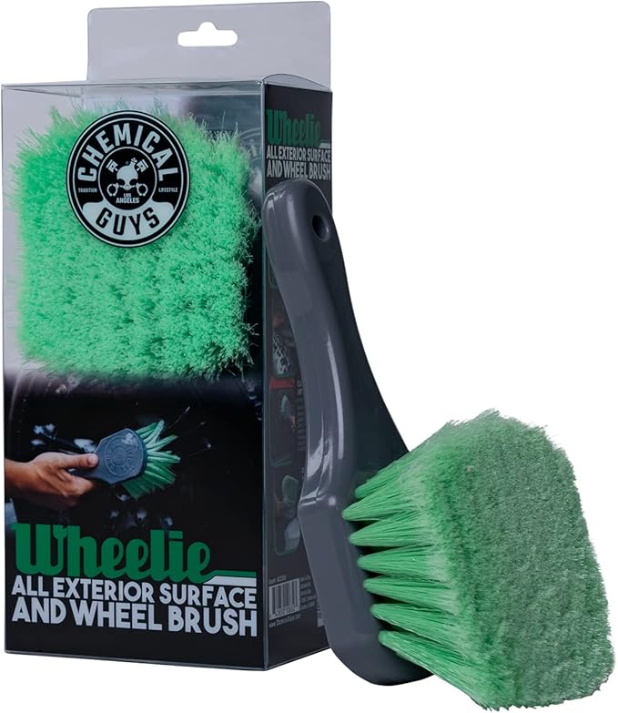 Chemical Guys Wheelie All Exterior Surface and Wheel Brush, Wheel Cleaner Brush with Soft Bristles, Safe Cleaning of Rims, Tires, and Exterior Surfaces on Cars, Trucks, Motorcycles, RVs, & More, Green