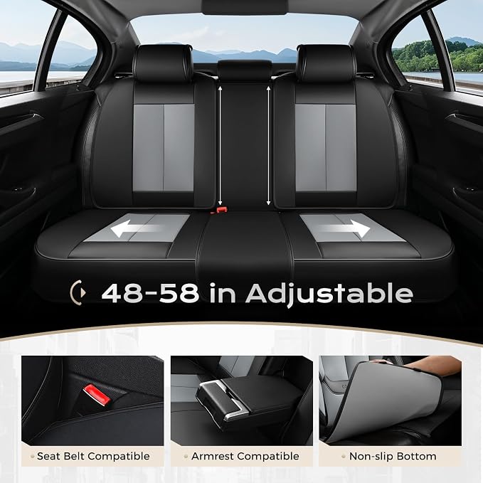 Coverado Seat Covers Full Set, 5 Seats Seat Covers for Cars, Waterproof Nappa Leather Car Seat Covers with Head Pillow, Seat Protectors Car Seat Cushion Universal Fit for Most Cars (Black&Gray)