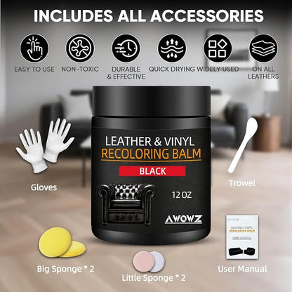 Leather Recoloring Balm - Scratch Repair & Color Restore Kit for Faded Leather, Leather Couch & Car Seats - 12OZ Leather Restorer Balm for Furniture, Auto Interior, Vinyl, Accessories (Dark Gray)