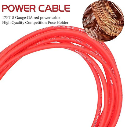 8 Gauge Car Amp Wiring Kit,1000 Watt Amp Wire kit,Make Connections and Brings Power to Your Audio Systems, Subwoofers and Speakers