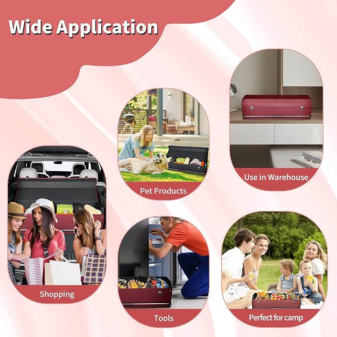 Car Trunk Organizer for Honda CR-V 2017-2022, Collapsible Sturdy Trunk Storage Container with Lid and Handle Large Leather Car Trunk Storage (Red,39.7 x 11.4 x 12.2in)