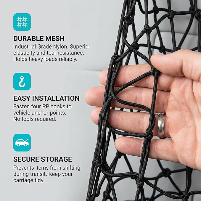 Car Cargo Net, 27.56" x 19.69" Elastic Stretchable Adjustable Vehicle Trunk Mesh Nets with Hook, Automotive Cargo Netting Storage Organizer, Universal for SUV Motorhome Lorry