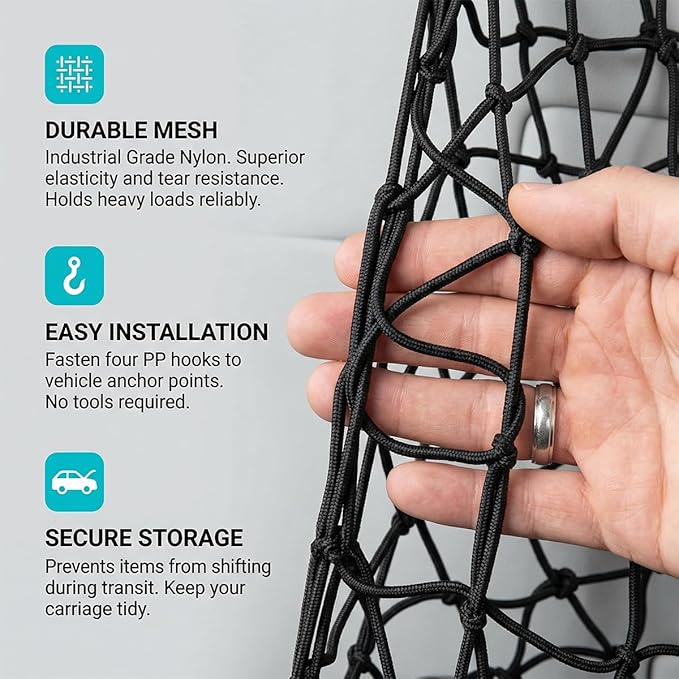 Car Cargo Net, 23.62" x 15.75" Elastic Stretchable Adjustable Vehicle Trunk Mesh Nets with Hook, Automotive Cargo Netting Storage Organizer, Universal for SUV Motorhome Lorry