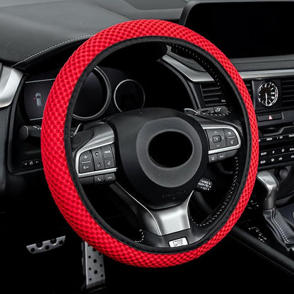Alpmosn Elastic Stretch Steering Wheel Cover, Universal Interior Accessories Steering Wheel Cover for Women & Men, Breathable Microfiber Ice Silk, Anti-Slip, Odorless, Easy Carry(Red)