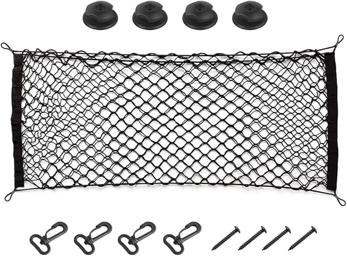 Car Rear Cargo Net, Adjustable Elastic Storage Organizer Net, Trunk Cargo Storage Net, Universal Fit for Car, Vehicle, SUV (35.4" x 11.8")