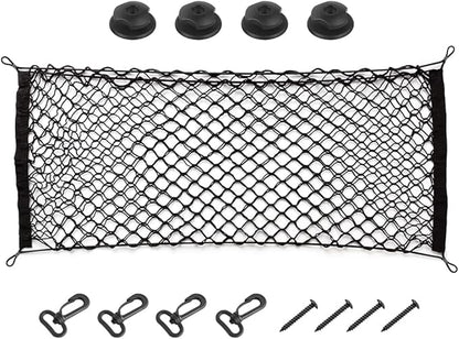Car Rear Cargo Net, Adjustable Elastic Storage Organizer Net, Trunk Cargo Storage Net, Universal Fit for Car, Vehicle, SUV (35.4" x 11.8")