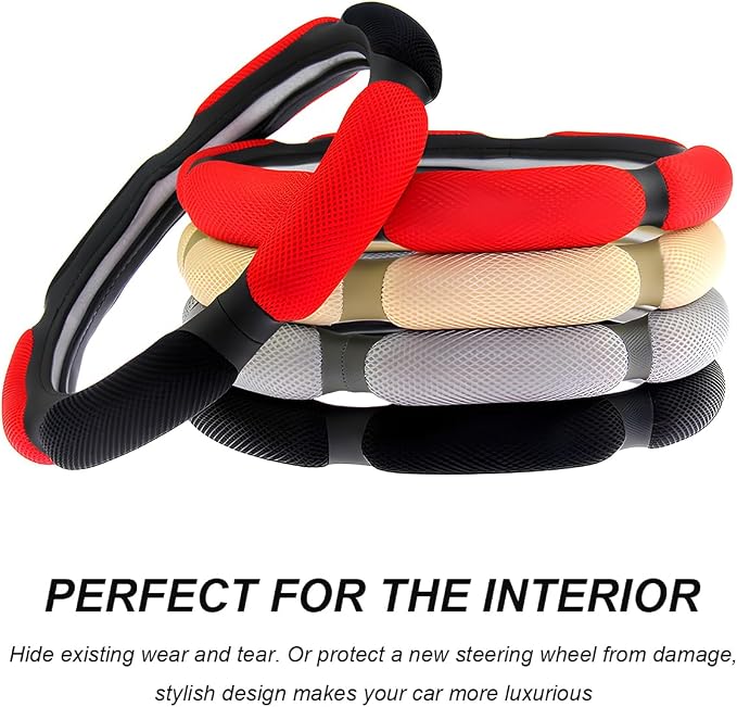 Car Steering Wheel Cover, 15" Anti-Slip Steering Wheel Protector Soft Hand Pad Cushion, Breathable Ice Silk Auto Wheel Wraps Comfy Grip All-Season Protector for Most Vehicles (Gray)