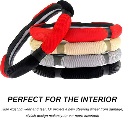 Car Steering Wheel Cover, 15" Anti-Slip Steering Wheel Protector Soft Hand Pad Cushion, Breathable Ice Silk Auto Wheel Wraps Comfy Grip All-Season Protector for Most Vehicles (Gray)