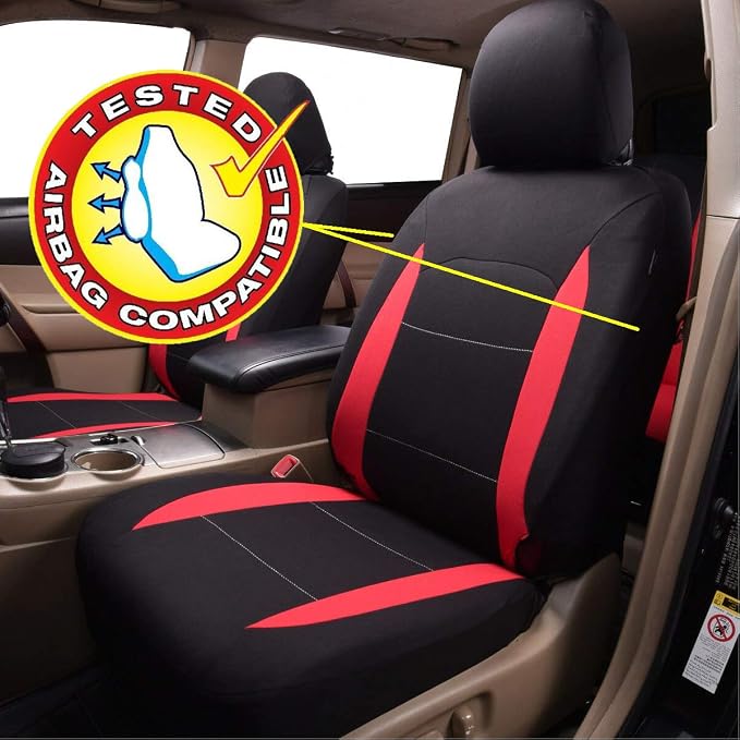 Flying Banner Car Seat Covers Full Set Front Seats and Rear Bench Polyester car seat Protectors Black Gray Purple airbag Compatible Rear Bench Split (Black Red)