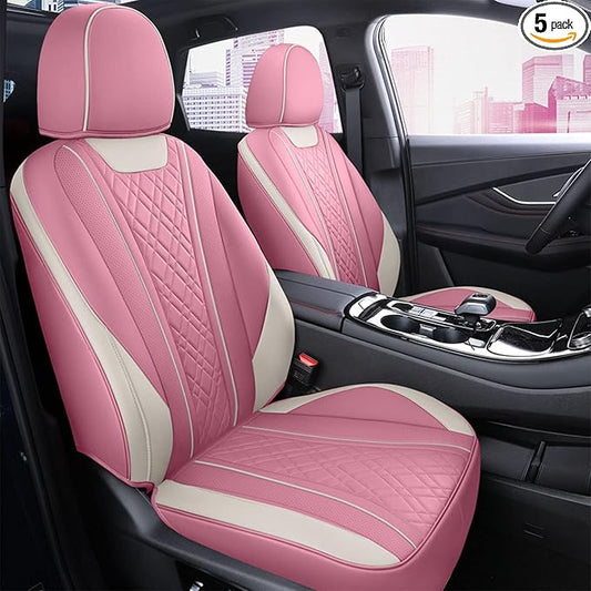 SanQing Car Seat Covers Full Set, Super Luxurious Heavy Duty Waterproof Leather Automotive Vehicle Cover for Cars SUV Pick-up Truck, Universal Non-Slip Seat Car Accessories (Full Set/Pink)
