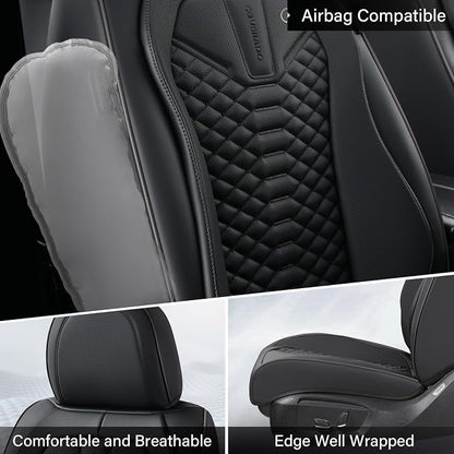 Coverado Car Seat Cover, Front Seat Cover, 2 Pack Universal Seat Covers for Cars, Breathable Nappa Leather Seat Cover, Waterproof Car Seat Protectors, Automotive Seat Covers Fit for Most Cars Black
