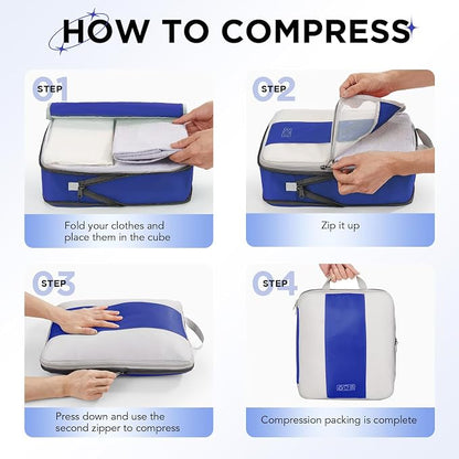 OlarHike 10-Pack Compression Packing Cubes for Travel Essentials,Compressible Expandable Packing Cubes for Suitcase,Luggage Garment Bags for Travel,Handy Helper for Organizing Clothes(Klein Blue)