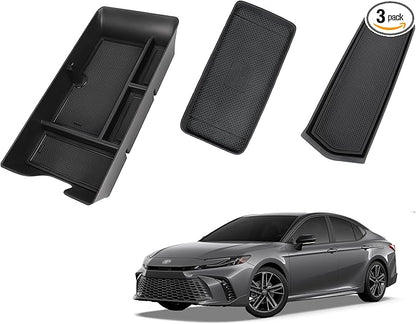 Center Console Organizer 3PC Compatible with 2025-2026 Toyota Camry Accessories, Armrest Storage Box, Charging Zone Anti-Slip Mat and Gear Shifter Right Side Console Organizer Tray