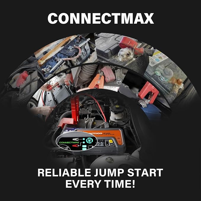 LOKITHOR JP400 Jump Starter with Air Compressor, 2500A 12V Portable Car Battery Booster Pack (8.5L Gas/6.5L Diesel) with ConnectMax Tech, 150PSI Tire Inflator, Auto-Shutoff & Dynamic Dwell (Orange)