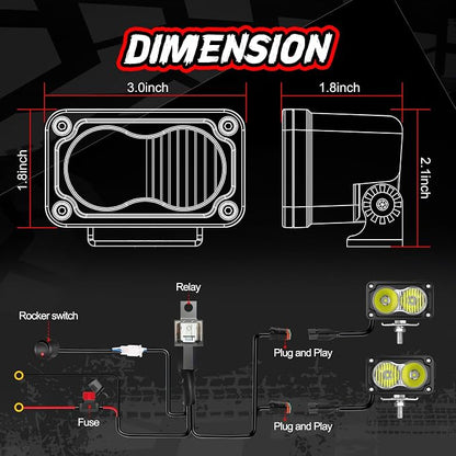 3 Inch Driving Pod Lights with Wiring Harness & Black Covers 2Pcs Off Road Light Bar Spot Flood Combo Work Light LED Pods Auxiliary Backup Cube Lights for Truck ATV UTV Motorcycle Boat