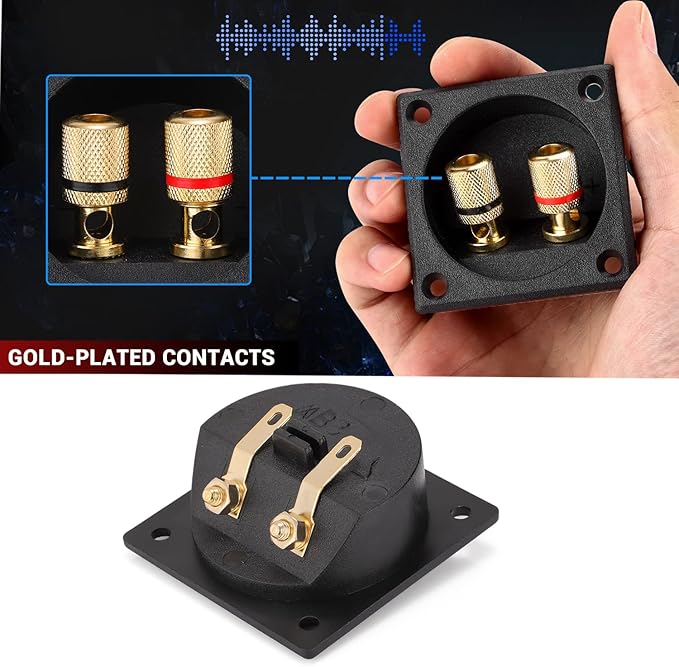 Facmogu 2PCS 2.2 Inch Square 2-Way Speaker Box Terminal Cup with Banana Plugs, Screw Type Binding Post Subwoofer Box Speaker Terminal Plates for DIY Home Car Stereo Subwoofer