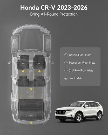 3W Floor Mats & Cargo Liner Fit for Honda CR-V 2023 2024 2025 2026 (Include Hybrid), All Weather TPE Custom Fit CRV Floor Liner 1st, 2nd Row and Trunk (Upper Positon) Full Set Car Mats Black