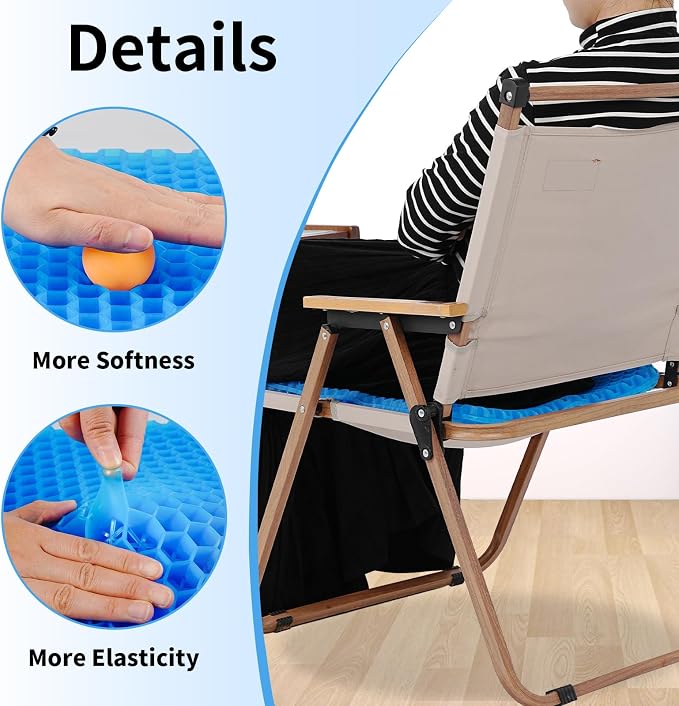 Gel Seat Cushion, Cooling Honeycomb Cushion for Long Sitting, Tailbone & Coccyx Pain Relief, Ergonomic Office Chair Pad, Breathable for Car Seat & Wheelchair(Blue)